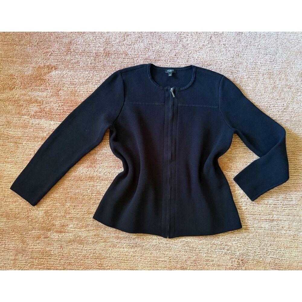 Talbots Petites Black Zip Front Knit Jacket Top Long Sleeve Women’s LP